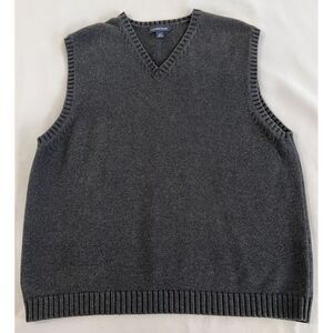 Lands End Sweater Vest Mens XL Gray ‎ 100% Cotton Golf V Neck